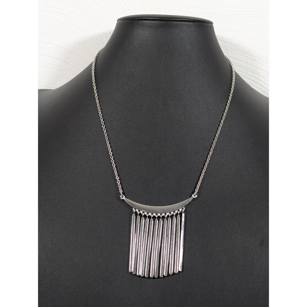 CHAPS Silver Tone‎ Modernist Bar Curved Charm Tribal Boho Western Necklace 20 in